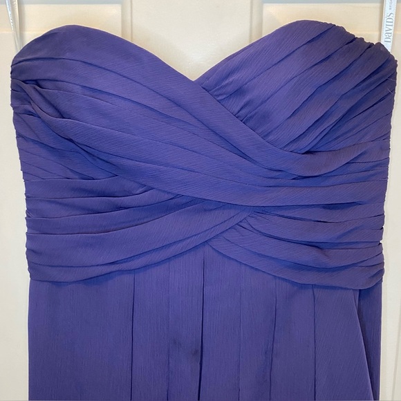 David's Bridal Strapless Short Dress Pleated Chiffon in Lapis Purple Sz 12 - Picture 2 of 16